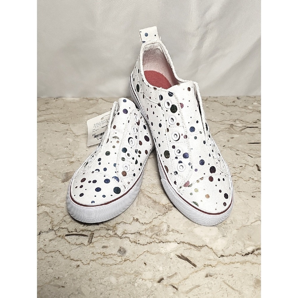 Thereabouts Shoes Girls White Slip On Laceless Polka Dot Sneakers - Picture 1 of 7